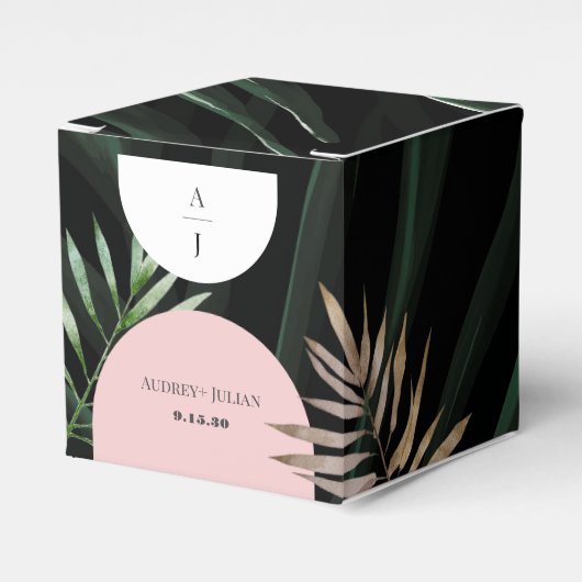 Mongram Arches Tropical Palm Tree Wedding Geschenkschachtel (Vorderseite)