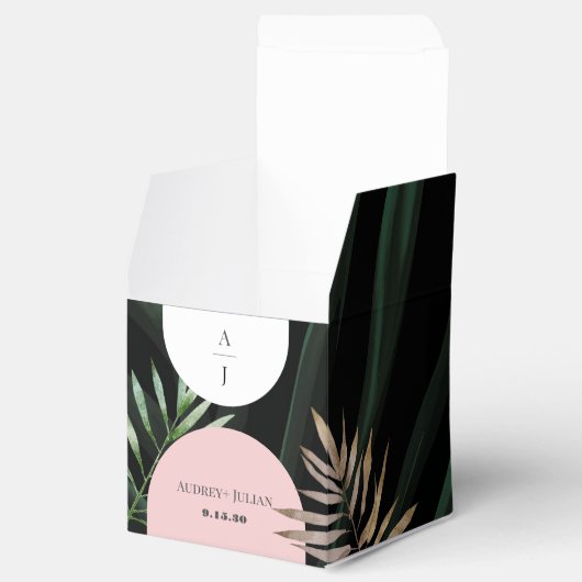 Mongram Arches Tropical Palm Tree Wedding Geschenkschachtel (Geöffnet)