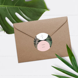 Mongram Arches Tropical Palm Tree Wedding Runder Aufkleber