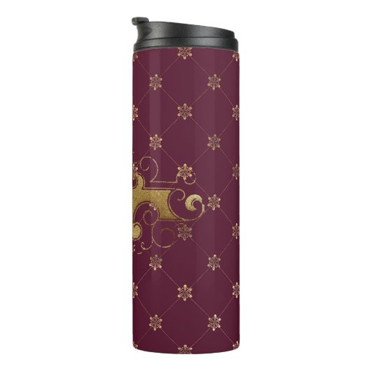 Mongram aus Burgund und Gold Paris Edelstein Thermosbecher (Nach rechts gedreht)