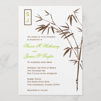 Mongram Bamboo Hochzeitseinladungen| Braun Einladung