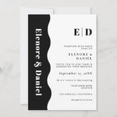 Mongram Black and White Side Wave Foto Wedding Einladung (Vorderseite)