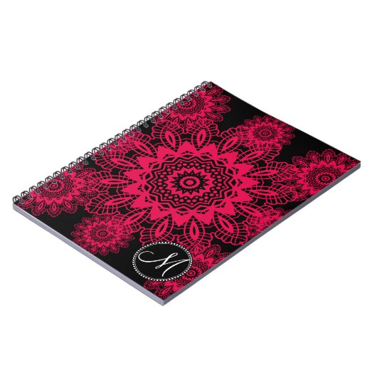 Mongram Black Hot Pink Fuchsia Lace Snowflake Notizblock (Linke Seite)