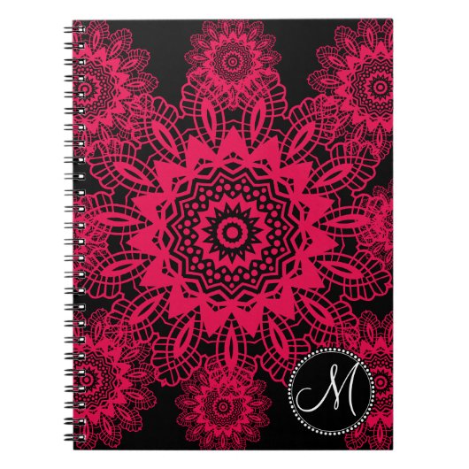Mongram Black Hot Pink Fuchsia Lace Snowflake Notizblock (Vorderseite)