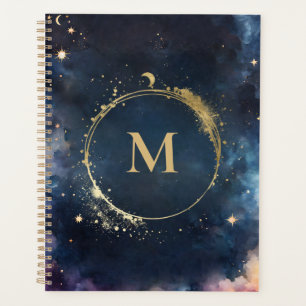 Mongram Blue Gold Galaxy Sky Planets Planer
