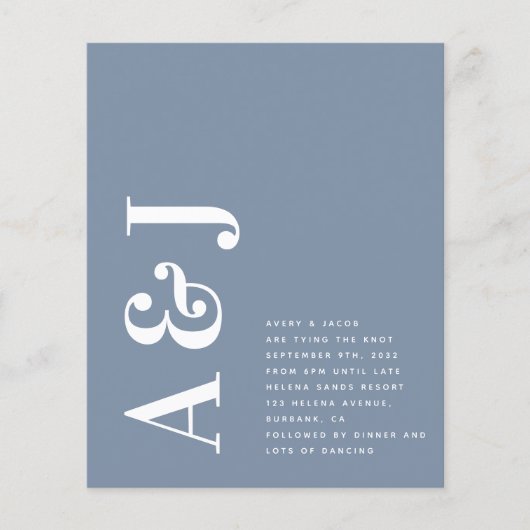 Mongram Blue QR Code Einladung zum Hochzeitsfeiern (Vorderseite)