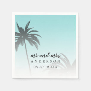 Mongram Blue Tropical Palm Tree Beach Hochzeit Serviette