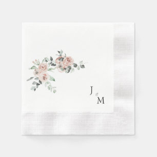 Mongram Blush Floral Wedding geprägt Serviette