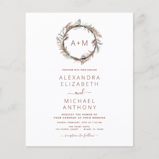 Mongram Boho Pampas Grass Wedding Flyer (Vorne)