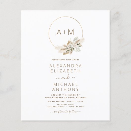 Mongram Boho Tropical Pampas Grass Wedding (Vorderseite)