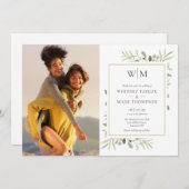 Mongram Botanical Greenerenerity Foto Wedding Einladung (Vorne/Hinten)