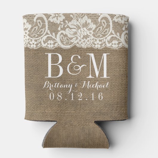 Mongram Burlap Hochzeit haben und halten Dosenkühler (Rückseite)