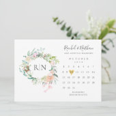 Mongram Calendar Gold Heart Floral Wedding Save The Date (Stehend Vorderseite)