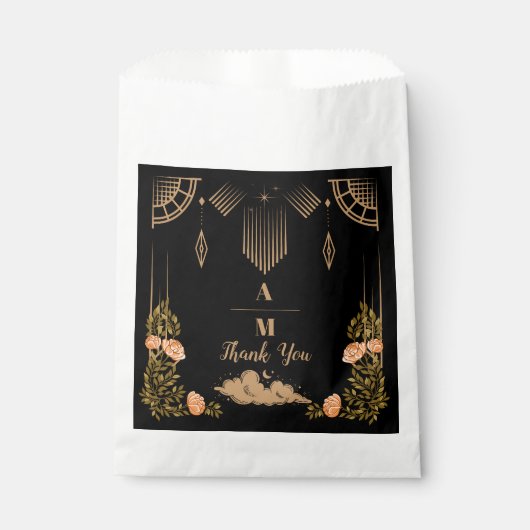 Mongram Celestial Mitternacht Black Stars Hochzeit Geschenktütchen (Vorderseite)