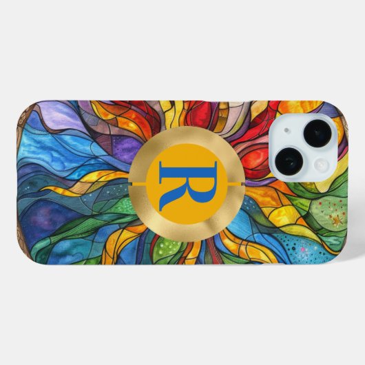 Mongram Celestial Sun-Hartglas Case-Mate iPhone Hülle (Rückseite (Horizontal))