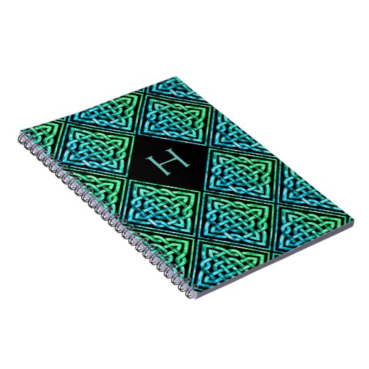Mongram Celtic Knot Blue Green Pattern Notebook Notizblock (Rechte Seite)