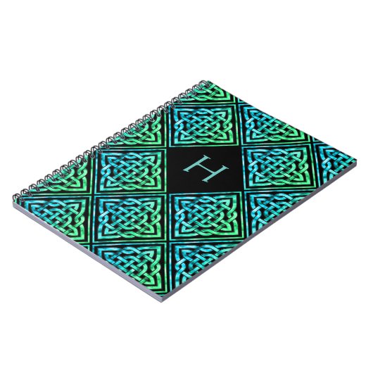 Mongram Celtic Knot Blue Green Pattern Notebook Notizblock (Linke Seite)