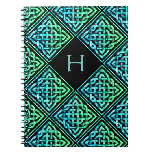 Mongram Celtic Knot Blue Green Pattern Notebook Notizblock (Vorderseite)