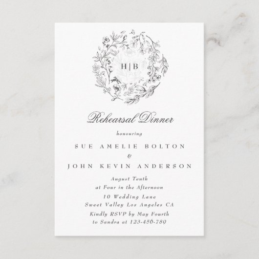 Mongram Classic Wreath Wedding Probe Dinner Begleitkarte (Vorderseite)