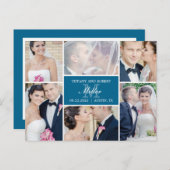 Mongram Collage Wedding Announcement - Blue Ankündigungspostkarte (Vorne/Hinten)