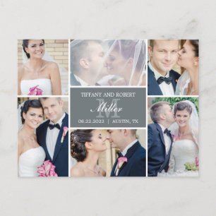 Mongram Collage Wedding Announcement - Grau Ankündigungspostkarte