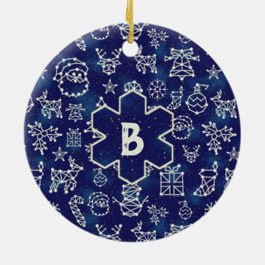 Mongram Constellation Pattern für das Weihnachts-F Keramik Ornament (Hinten)