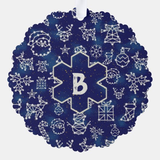 Mongram Constellation Pattern für das Weihnachts-F Ornament Karte (Rückseite)