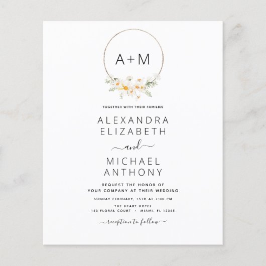 Mongram Daisy Sage Green Floral Wedding Flyer (Vorne)