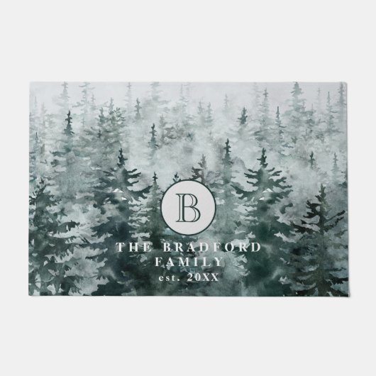 Mongram der modernen rustikalen Wintergrün-Familie Fußmatte (Vorderseite)