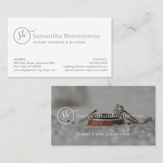 Mongram Diamond Rings and Pearls Wedls Website Visitenkarte (Vorne/Hinten)