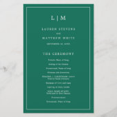 Mongram Emerald Green Budget Wedding Program Flyer (Vorne)