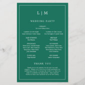 Mongram Emerald Green Budget Wedding Program Flyer (Hinten)
