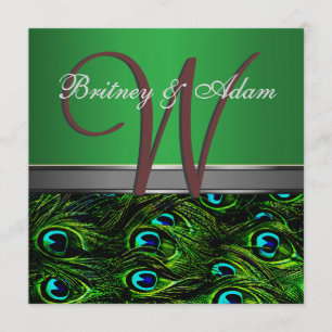 Mongram Emerald Green Peacock Wedding Einladungen