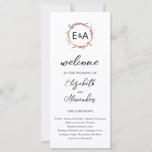 Mongram Floral Wedding Program (Vorderseite)