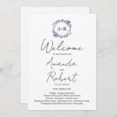 Mongram Floral Wedding Program Einladung (Vorne/Hinten)