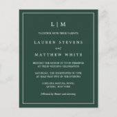 Mongram Forest Green Budget Hochzeit Einladung (Vorderseite)