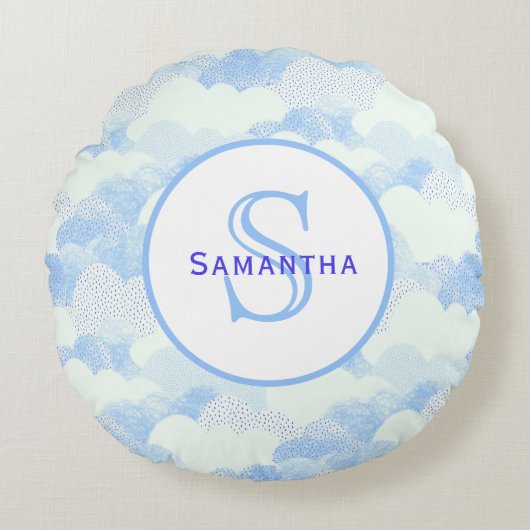 Mongram für Abstrakte Wolken Rundes Kissen (Vorderseite)