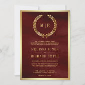 Mongram für Burgundy Rote Rosen bei einer Hochzeit Einladung (Vorderseite)