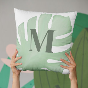 Mongram für moderne tropische Palm-Blätter Kissen