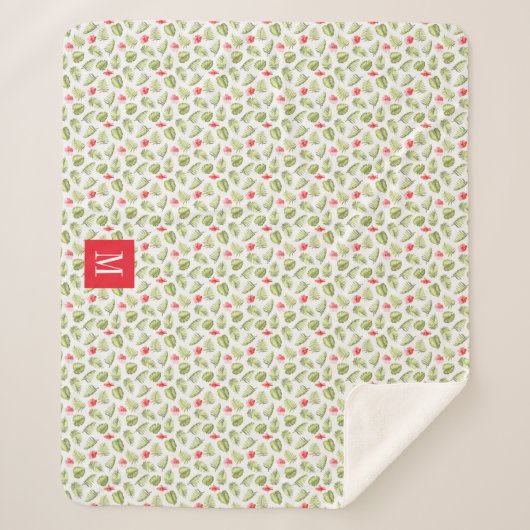 Mongram für moderne tropische Palm-Blätter Sherpadecke (Vorderseite)