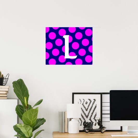 Mongram für Navy und Magenta Polka Dot Poster (Heimbüro)