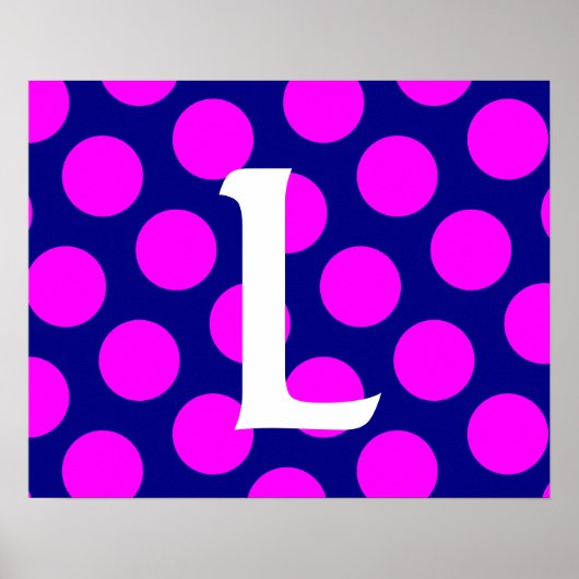 Mongram für Navy und Magenta Polka Dot Poster (Vorne)