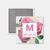 Mongram für schöne rosa und goldene Glam Rose Magnet (Vorderseite/Rückseite)