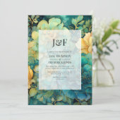 Mongram für Verdigris und Gold Floral Wedding Einladung (Stehend Vorderseite)