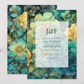 Mongram für Verdigris und Gold Floral Wedding Einladung (Vorne/Hinten)