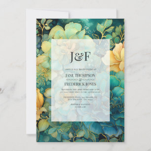 Mongram für Verdigris und Gold Floral Wedding Einladung