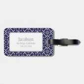Mongram-Gepäckmarke für Navy Blue & White Damask Gepäckanhänger (Rückseite horizontal)