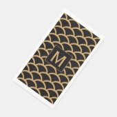 Mongram Gold, Black Art Deco Fish Scanner Serviette (Ecke)