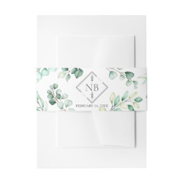 Mongram Greenery Eucalyptus Watercolor Wedding Einladungsbanderole