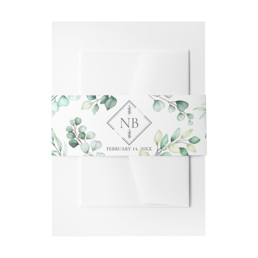 Mongram Greenery Eucalyptus Watercolor Wedding Einladungsbanderole (Vorderseite Beispiel)